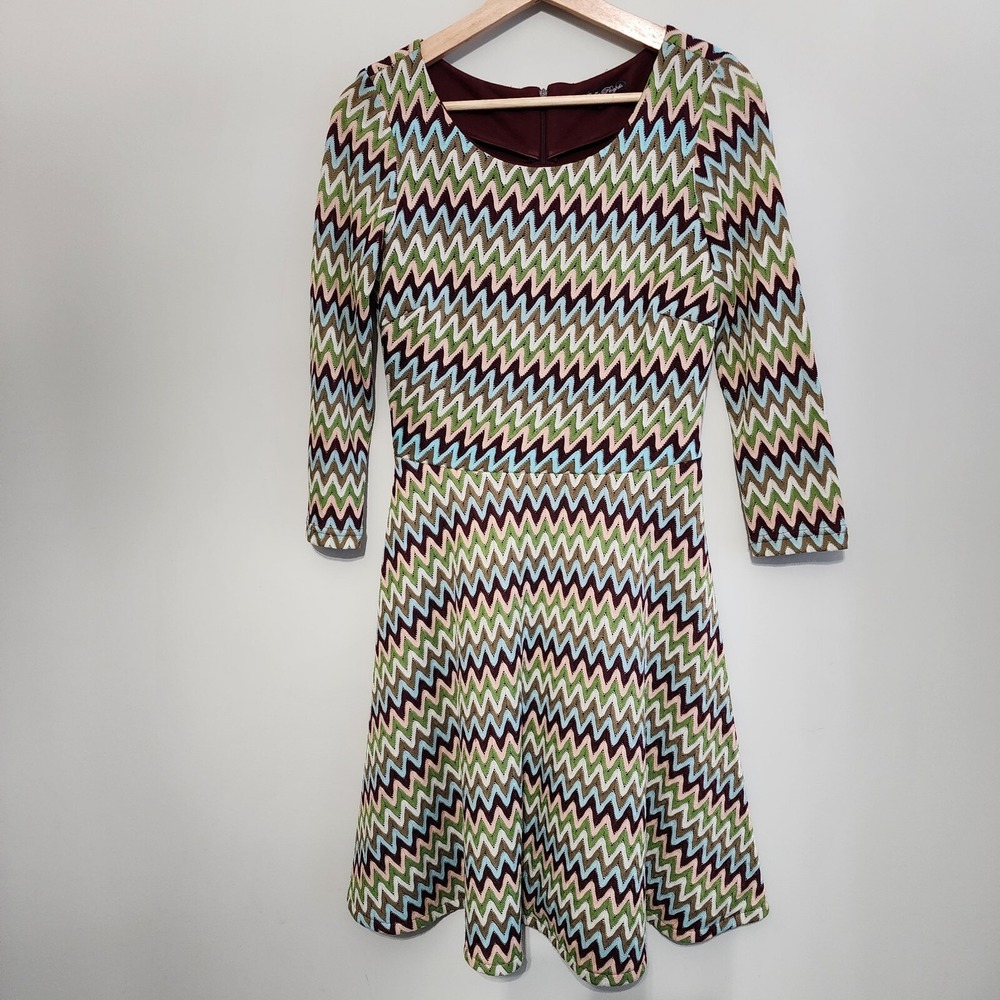TRAFFIC PEOPLE Crochet Dress Womens Small Zig Zag Retro‎ 70s England BOHO Party
